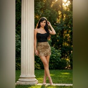 Nili Lotan Rivoli Skirt Mini Golden Baby Leopard Print, pre-owned, size 4.